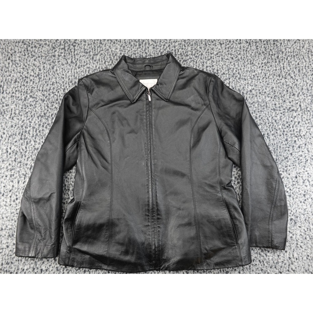 Worthington Genuine Leather Jacket Womens XL Petite Zip Front Collared‎ Pocket